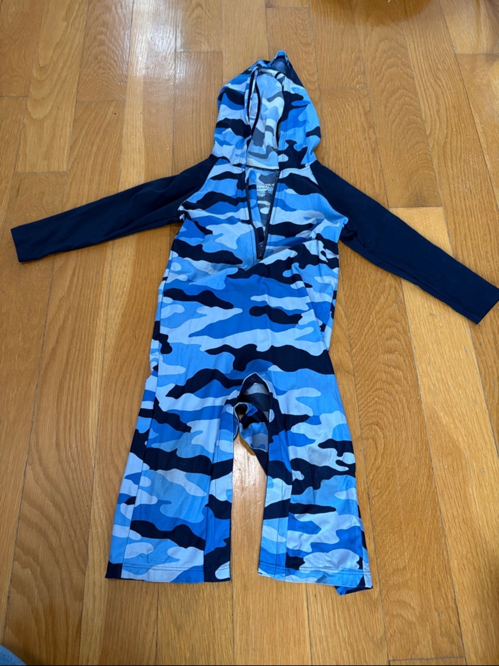 Coolibar Blue Camouflage Hooded Swim One-Piece, 12-18M